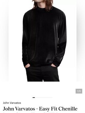 John Varvatos Black Chenille Crewneck Sweater